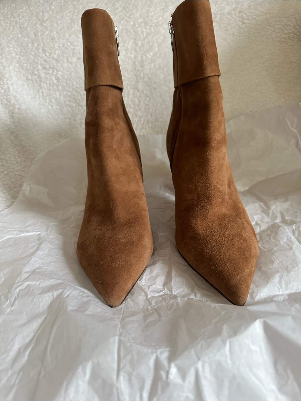 Nine West Cognac Suede Pointed-Toe Ankle Boots
